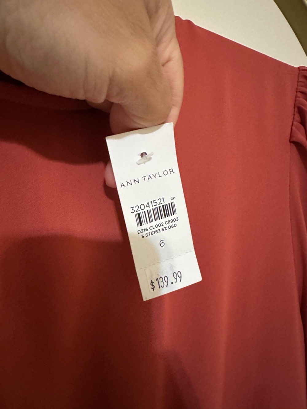 Ann Taylor Rust Red Long-Sleeve Midi Dress with Waist Tie - Picture 9 of 9